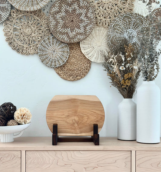 Bonobuilt maple charcuterie board No. 005, 10×14 in, 3/4″ slim profile, oblong shape with darker natural grain — handcrafted in Visalia, California
