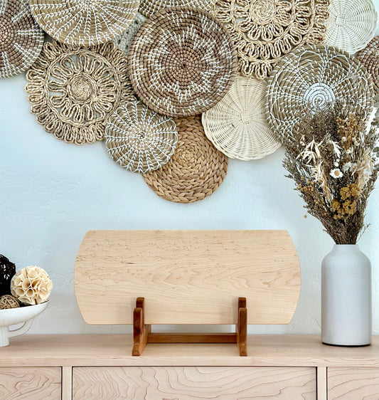 Bonobuilt Birdseye maple charcuterie board No. 009, 23×9 in, oblong shape with distinctive Birdseye figure — handcrafted in Visalia, California
